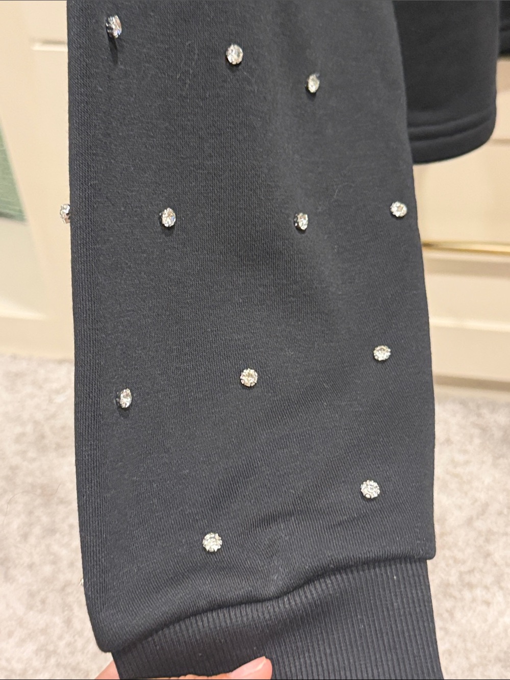 Zara Black Cropped Sweatshirt with Pearl Sleeve Embellishments - Picture 2 of 4